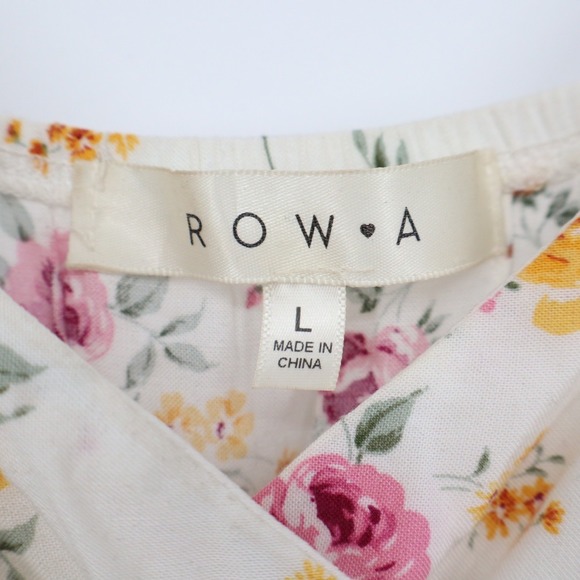 ROWA Floral Print Mini Dress Cream Pink Yellow Spaghetti Strap V Neck L - Picture 3 of 6